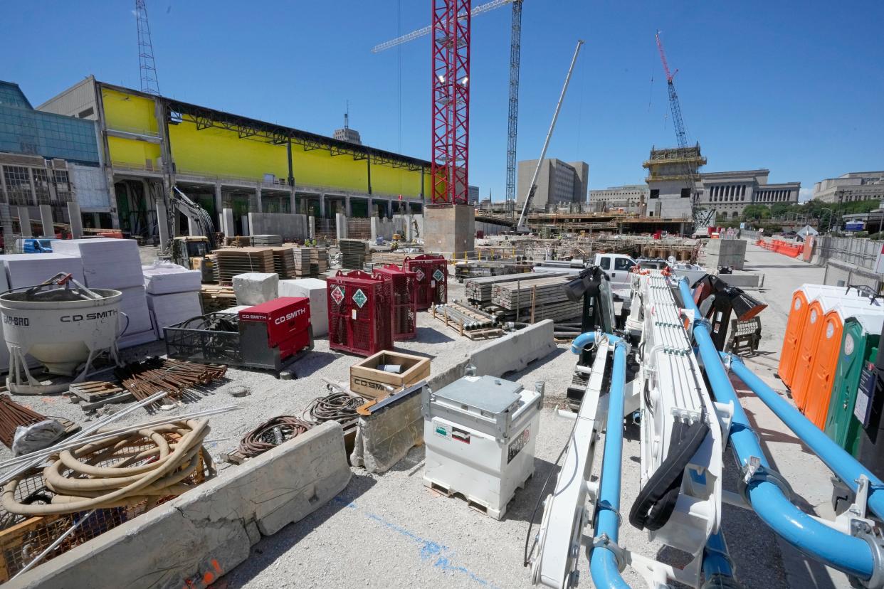 Construction continues on the Wisconsin Center expansion project on West Wisconsin Avenue in Milwaukee on Thursday, Aug. 11, 2022.