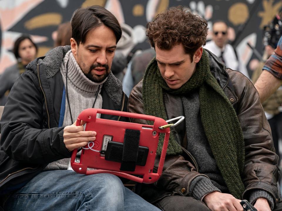 Lin-Manuel Miranda and Andrew Garfield on the set of ‘Tick, Tick... Boom!' (Macall Polay/Netflix)