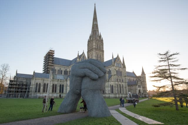 The Kiss Sculpture Is Installed At Salisbury Cathedral