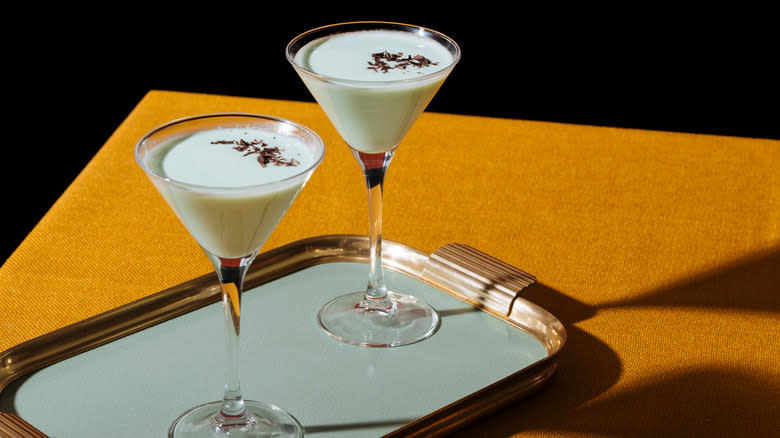 two grasshopper cocktails