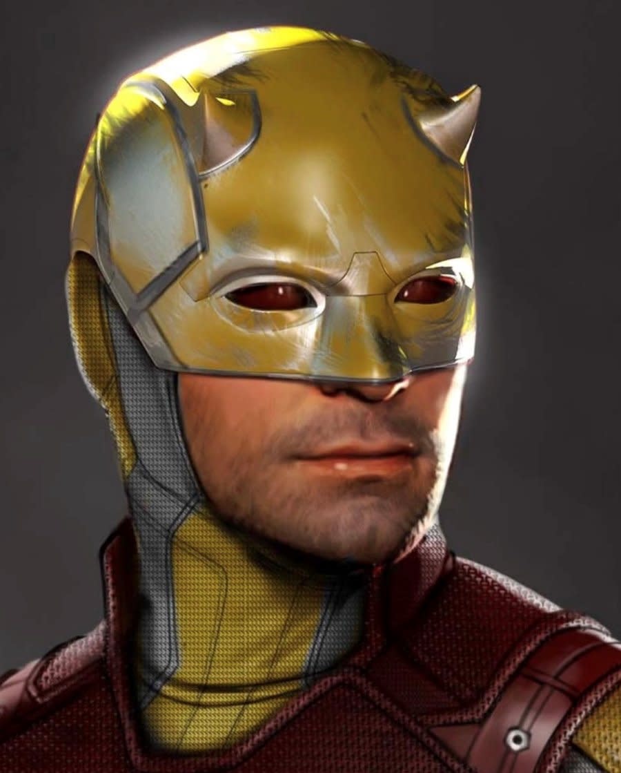 Concept art of Daredevil's yellow and red costume from She-Hulk