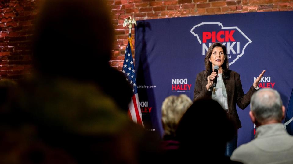 PHOTO:Republican presidential candidate, former U.N. Ambassador Nikki Haley speaks during a campaign rally at the Indigo Hall and Events venue, Feb. 5, 2024, in Spartanburg, S.C.  (Brandon Bell/Getty Images)