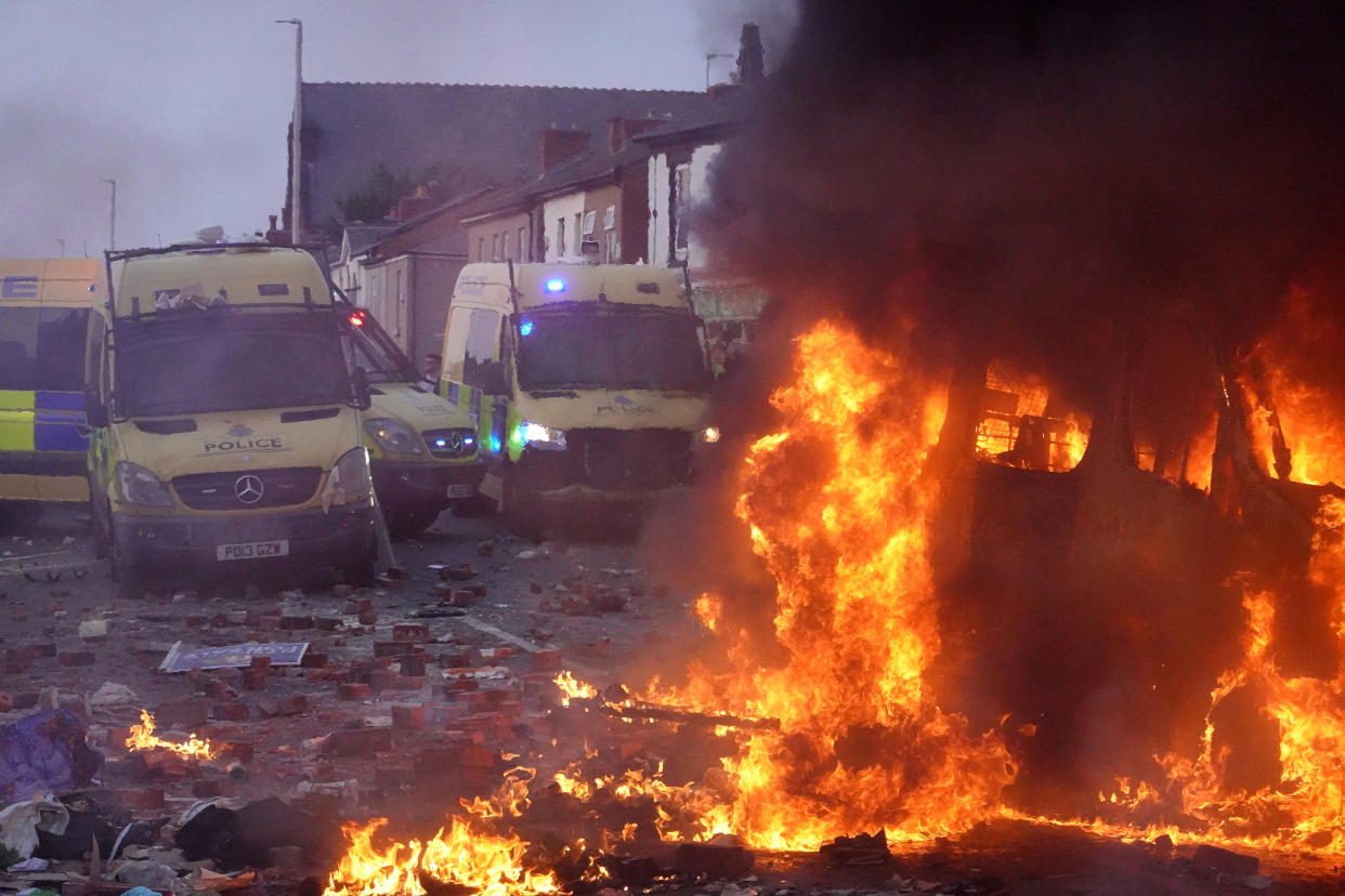 Police clash with far-right rioters as disorder broke out on Tuesday night. (Getty)