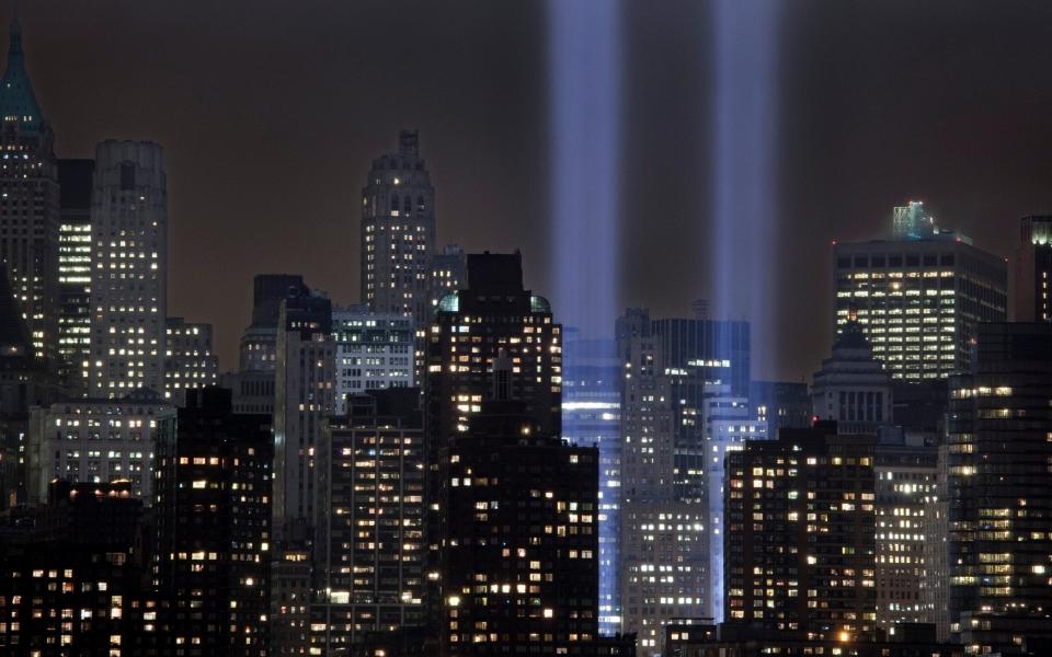 The Tribute in Light rises above lower Manhattan - AP