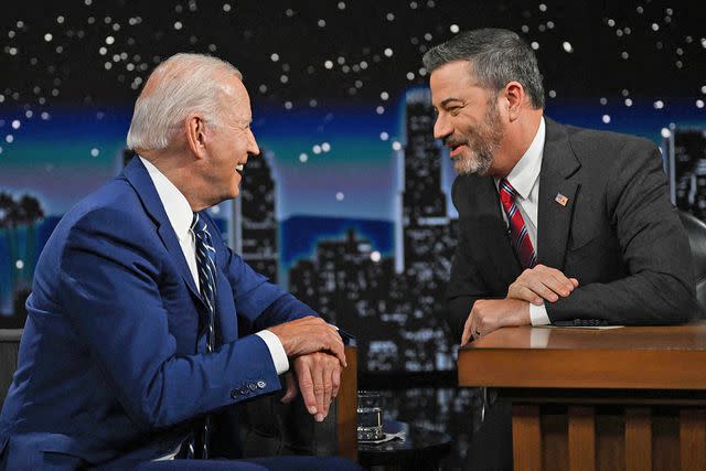 <p>JIM WATSON/AFP via Getty Images</p> President Biden on 'Jimmy Kimmel Live!' on June 8, 2022