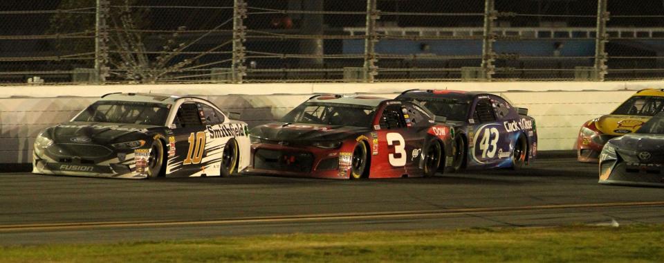 Austin Dillon (3) spun Aric Almirola entering Turn 3 on the last lap of the 2018 Daytona 500.