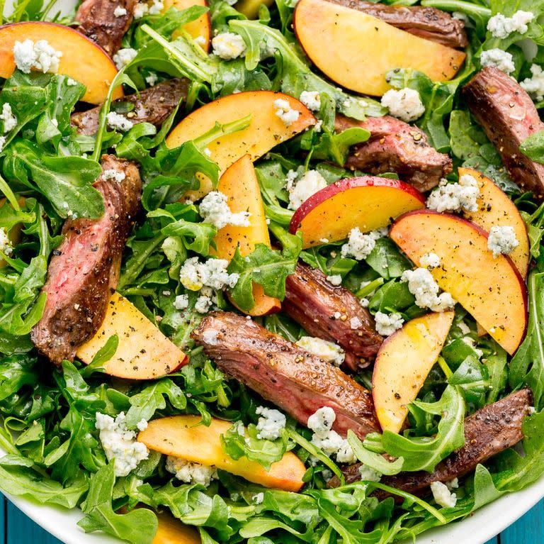 balsamic grilled steak salad with peaches