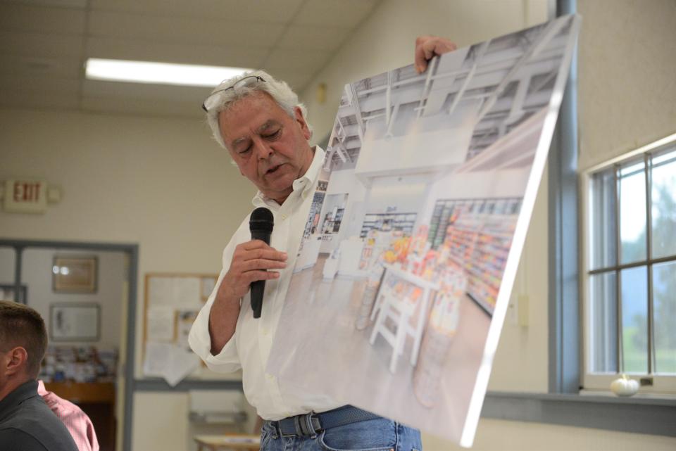 John Gordon, vice president of construction for Englefield, shown here presenting a rendering of the convenience story during a September meeting, said before Thursday's vote that "safety was the first word out of my mouth. I hope that we can come to a resolution. We're a good partner, good neighbor and a good company."