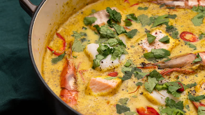 coconut fish curry in pan
