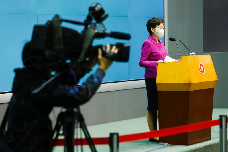 Hong Kong Chief Executive Carrie Lam speaks during a news conference over planned changes to the electoral system, in Hong Kong