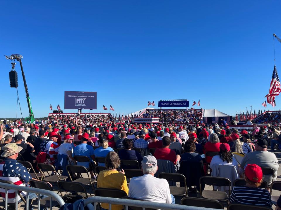 Thousands attend a political rally Friday, Sept. 23 in Wilmington. Guest speakers were to include former President Donald Trump and US Senate candidate Ted Budd.