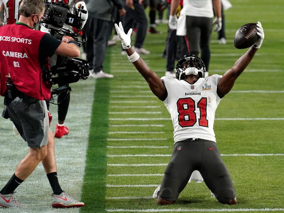 Antonio Brown celebrates his touchdown in the Super Bowl against the Kansas City Chiefs.