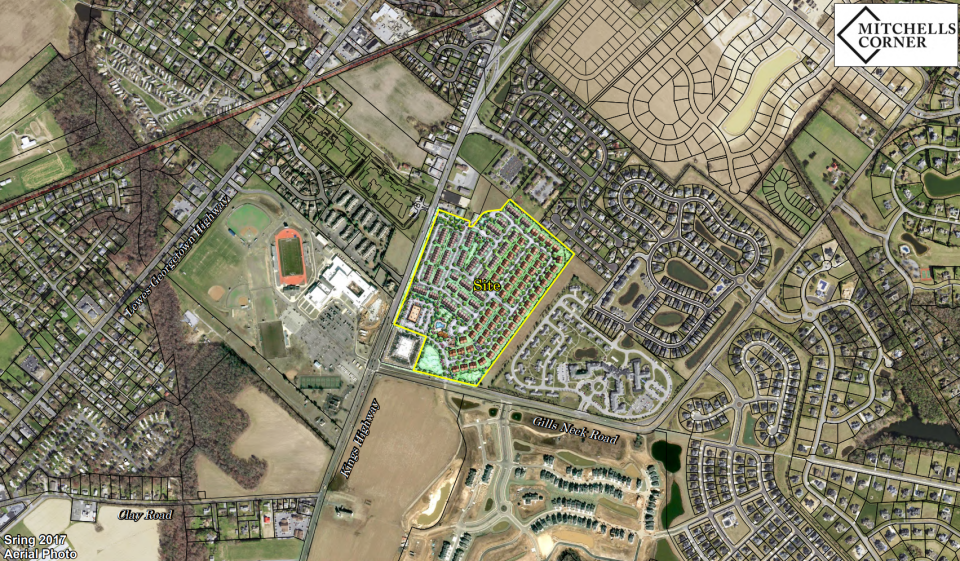 A map showing the site of Chesapeake Realty Partners' redevelopment project at Kings Highway and Gills Neck Road on the outskirts of Lewes.