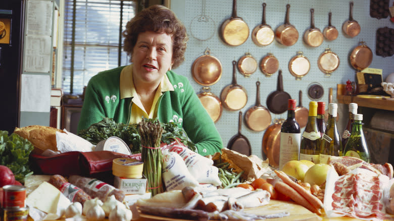 Julia Child at kitchen counter