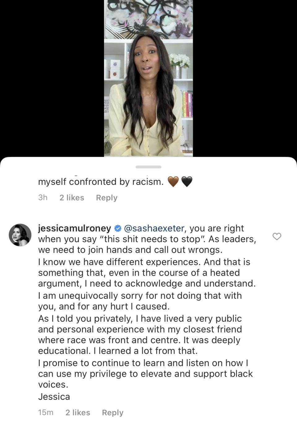 Jessica Mulroney issued a public apology to Sasha Exeter via Instagram. (Image via Instagram).
