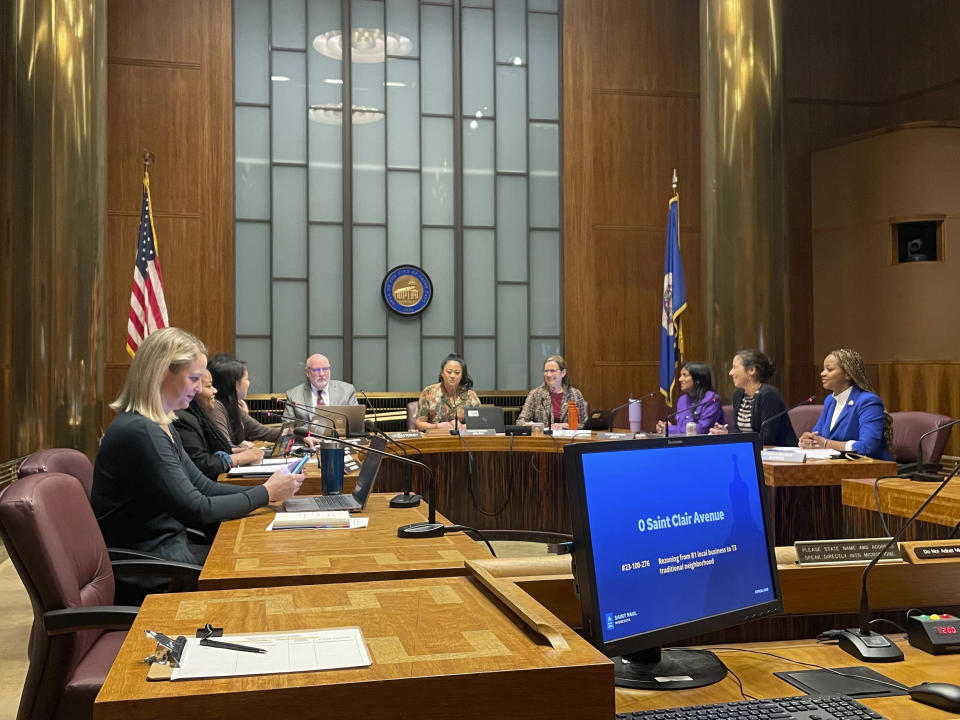 Members of the St. Paul City Council hold their first meeting on Wednesday, Jan. 10, 2024, in St. Paul, Minn. Experts who track women in politics say St. Paul, with a population of about 300,000 people, is the first large U.S. city they know of with an all-female city council. (AP Photo/Trisha Ahmed)