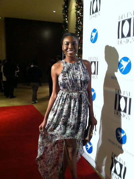 Attending the Divine Design Gala holiday event in a ZARA floral print dress