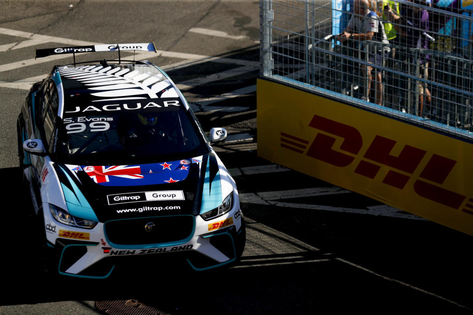 NEW YORK, NY - JULY 13: In this handout from FIA Formula E, Simon Evans (NZL), Team Asia New Zealand  during the Jaguar I-PACE eTROPHY Championship, prior to the New York E-Prix, Race 12 of the 2018/19 ABB FIA Formula E Championship at Brooklyn Street Circuit on July 13, 2019 in New York, United States. (Photo by Panasonic Jaguar Racing / Handout /Getty Images)