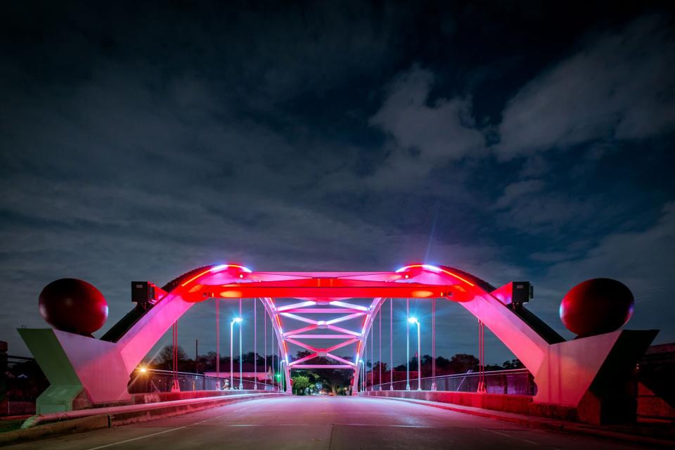 Montrose Bridge with pink lights