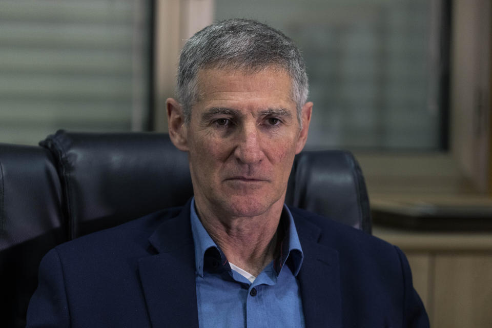 Israeli Deputy Minister of Economy and Industry Yair Golan, a legislator with the dovish Meretz party, poses during an interview with The Associated Press at his office at the Knesset, Israel's parliament, in Jerusalem, Monday, Jan. 17, 2022. Golan spent a significant part of his military career serving in the occupied West Bank, protecting Jewish settlements. Today, he is one of their most vocal critics. His comments, highlighted by his recent description of violent settlers as “subhuman,” have rattled Israel’s delicate governing coalition. (AP Photo/Tsafrir Abayov)