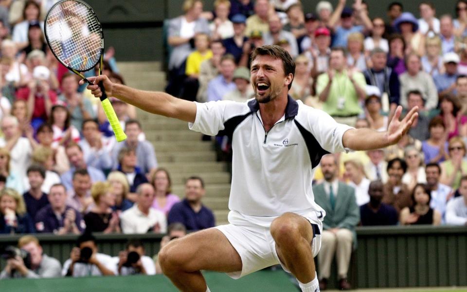 Ivanisevic celebrates after his five-set victory - THE TELEGRAPH