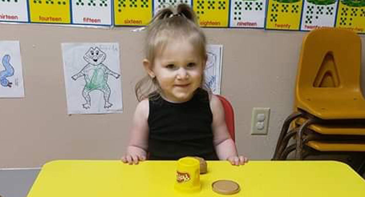 Pictured is Zariah Hasheme, 2, at a desk at daycare.