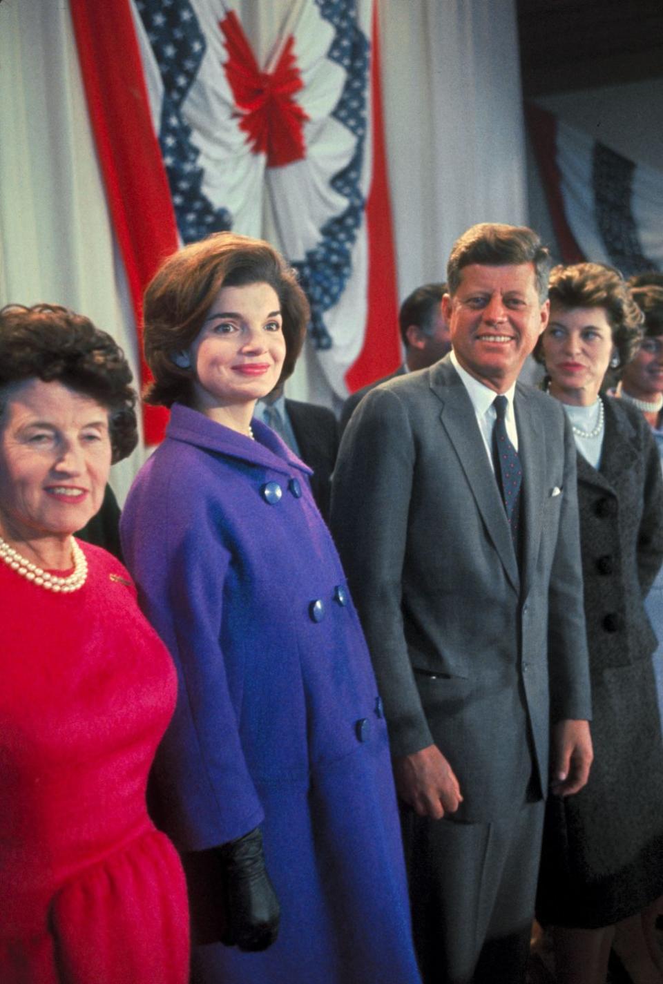 <p>President-elect John F. Kennedy and Jackie Kennedy pose with JFK's mother Rose Kennedy (left), on the morning after his Election Day victory. </p>