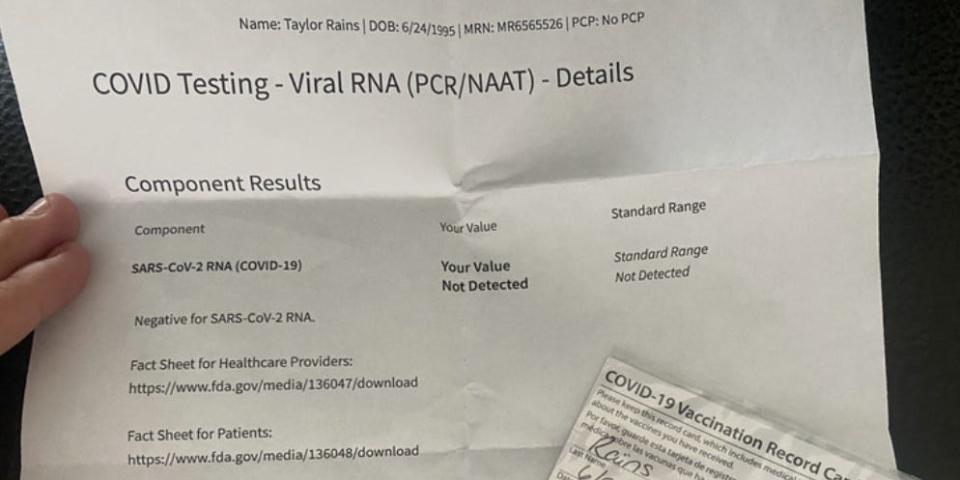 Vaccine card and negative covid test