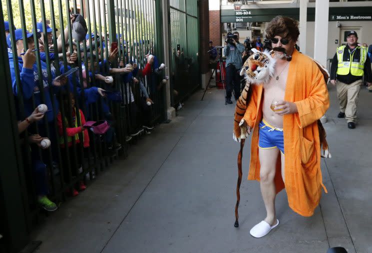 Cubs strength and conditioning coach Tim Buss really got into character. (AP Photo)