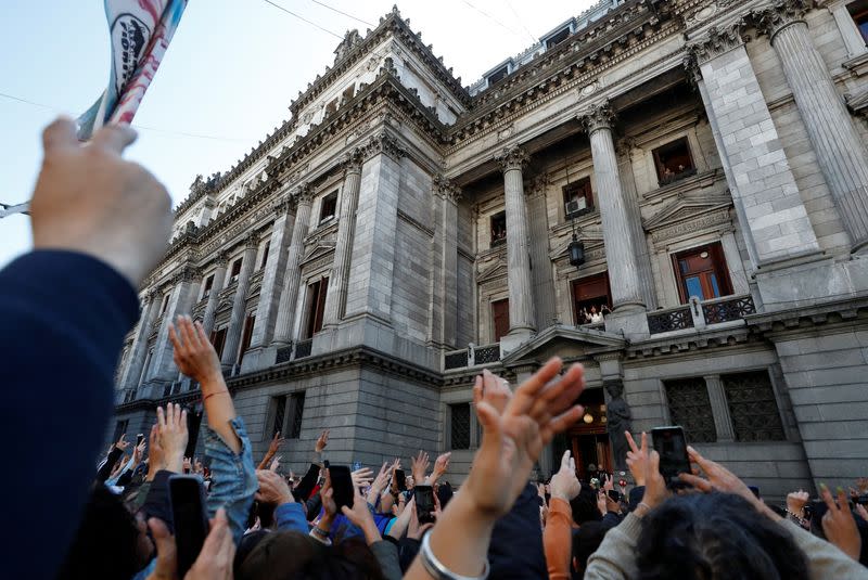 Supporters of Argentine Vice President Cristina Fernandez de Kirchner gather outside the National Congress, in Buenos Aires