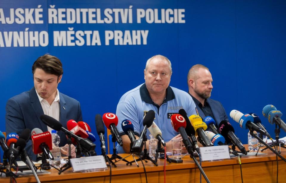 Prague’s police chief Petr Matejcek, centre, said his officers’ actions prevented further bloodshed (AFP via Getty Images)