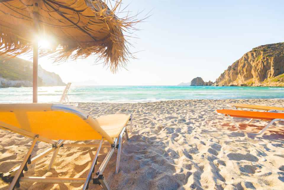 Sunset in Plathiena, a wonderful beach in Milos, Cyclades Islands, Greece