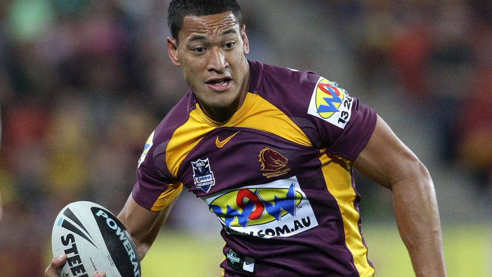 Israel Folau in action for the Broncos in 2010.  (Photo by Bradley Kanaris/Getty Images)