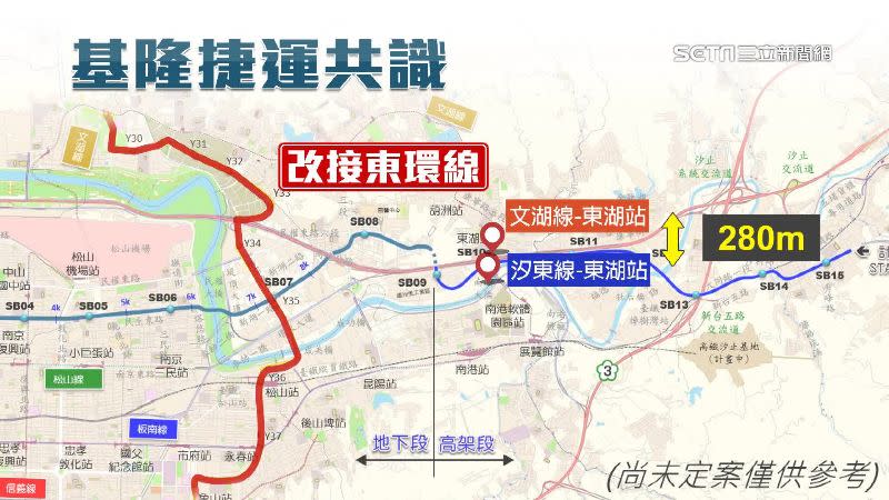 本來基隆捷運到台北要接汐東線的東湖站，需轉乘280公尺。