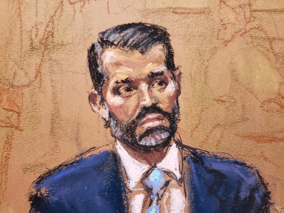 One of Jane Rosenberg’s court sketches of Donald Trump Jr (REUTERS)