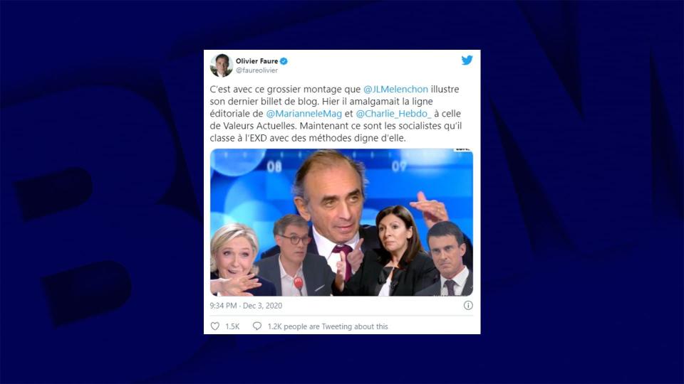 Olivier Faure tweete le montage publié par Jean-Luc Mélenchon sur son billet de blog. - BFMTV