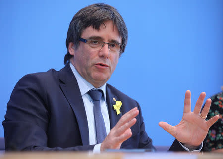 Former Catalan leader Carles Puigdemont attends a news conference in Berlin, Germany, July 25, 2018. REUTERS/Hannibal Hanschke