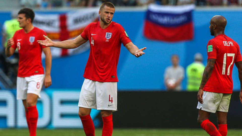 Eric Dier of the England national football team reacts during the 2018 FIFA World Cup Russia 3rd Place Playoff match between Belgium and England at Saint Petersburg Stadium on July 14, 2018 in St. Petersburg, Russia. (Photo by Igor Russak/NurPhoto via Getty Images)