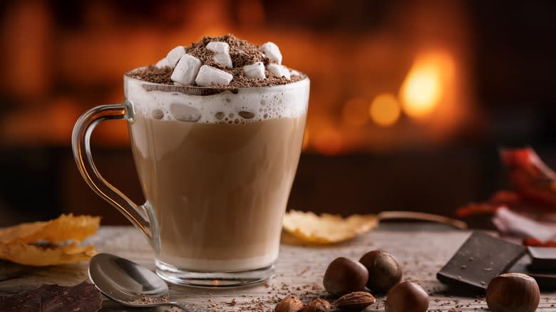 Hot chocolate in clear glass