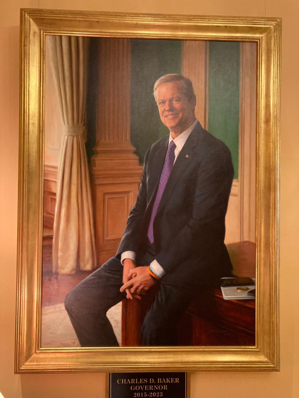 The newest gubernatorial portrait in the ante-room of the third floor governor's executive suite is of Charlie Baker, painted by Pennsylvania artists Ellen Cooper and is part of the compilation of visual information: Women Subjects/Women Artists commemorates Women's History Month at the Massachusetts State House