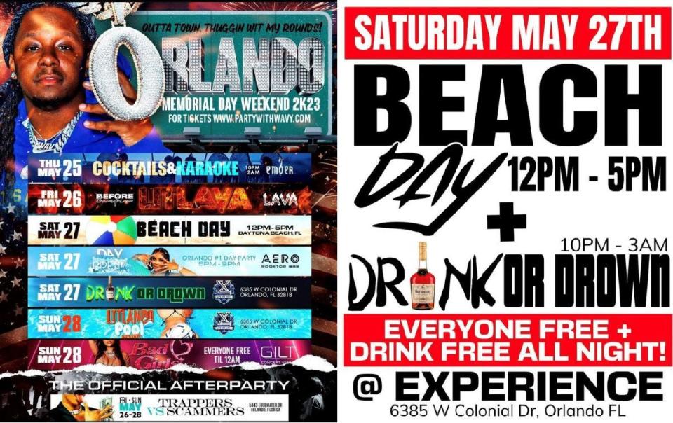 A weekend's worth of parties planned as part of what promoters are calling "Orlando Memorial Day Weekend 2K23" was to include a beach day in Daytona Beach on May 27. The promoters canceled the beach day plan after Volusia Sheriff Mike Chitwood said the event would be met with strict enforcement of all laws, with enhanced penalties, as the even was unpermitted and unsanctioned.