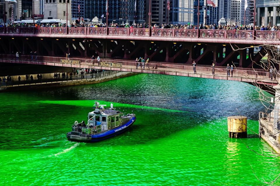 Chicago dyes the river green every year for St. Patrick's Day.