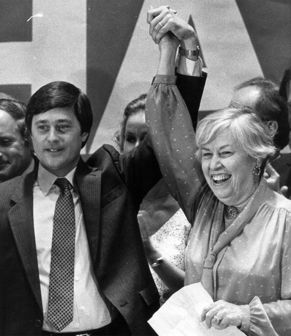 Martha Griffiths is pictured in August 1982 with Michigan Gov.-elect James Blanchard.