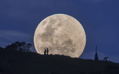 Supermoon rises over Auckland, New Zealand - Credit: Simon Runting/REX
