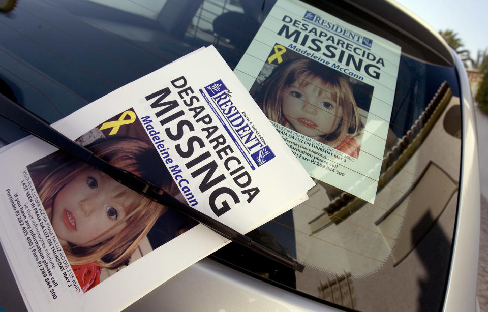 The apartment where British girl Madeleine McCann disappeared one year ago  is seen with her picture on a windscreen Saturday May 3, 2008 at Praia da Luz beach, Lagos, Portugal. Madeleine disappeared during a family vacation in Praia da Luz on May 3 last year, a few days before her fourth birthday. Church services will be held in Praia da Luz, in Portugal's Algarve region, and at the McCanns' hometown in central England, to mark the one-year anniversary of Madeleine's disappearance. (AP Photo/Paulo Duarte)