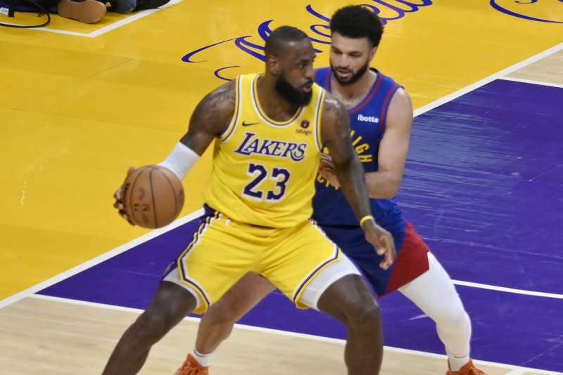 Los Angeles Lakers forward LeBron James (L) averaged 25.7 points per game this season. File Photo by Jim Ruymen/UPI
