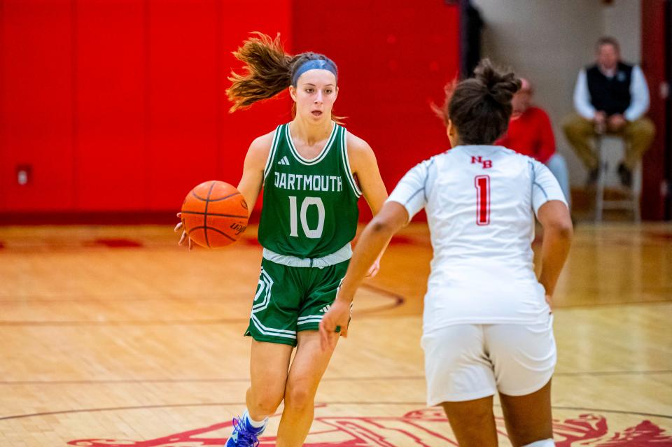 Dartmouth's Katherine Cheesebro, seen earlier this season against New Bedford, had 26 points on Thursday against Middleboro