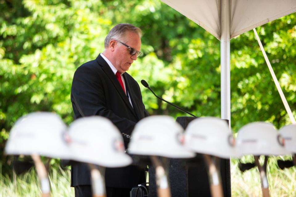 Judge Mark Feyen speaks to the audience during the groundbreaking of Ottawa County's new Family Justice Center on Thursday, June 9, 2022.