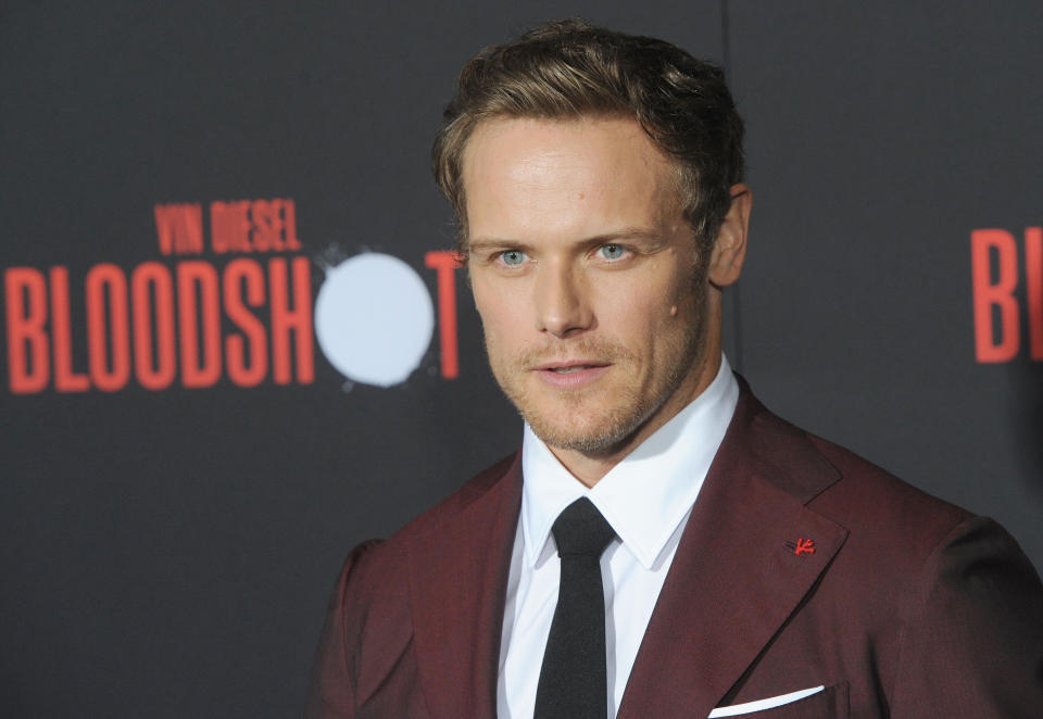Sam Heughan arrives for the premiere of Sony Pictures' &quot;Bloodshot&quot; on March 10, 2020. (Photo by Albert L. Ortega/Getty Images)