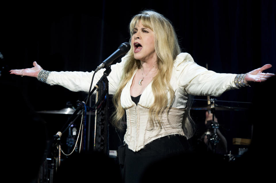 Stevie Nicks performs at Elton John's AIDS Foundation's 11th annual Enduring Vision benefit on Monday, Oct. 15, 2012 in New York. (Photo by Charles Sykes/Invision/AP)